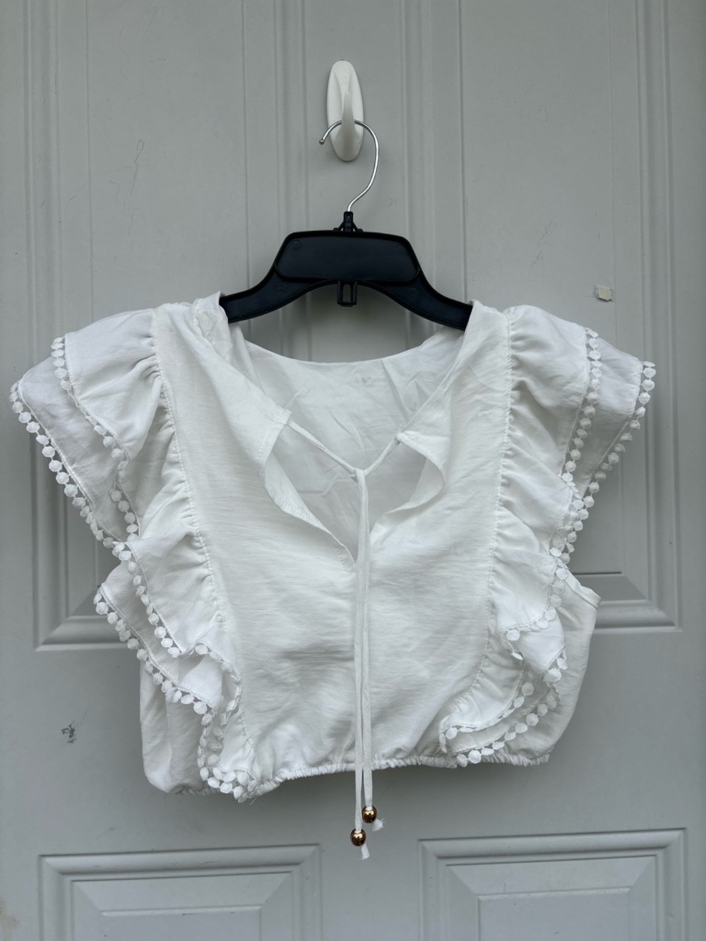 White Ruffled Tie-Front Crop Top